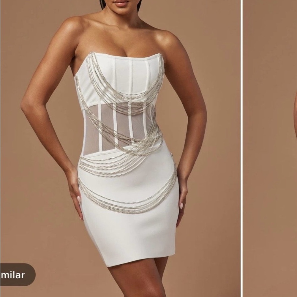 Fashion Nova White Mini Dress Chain Detail